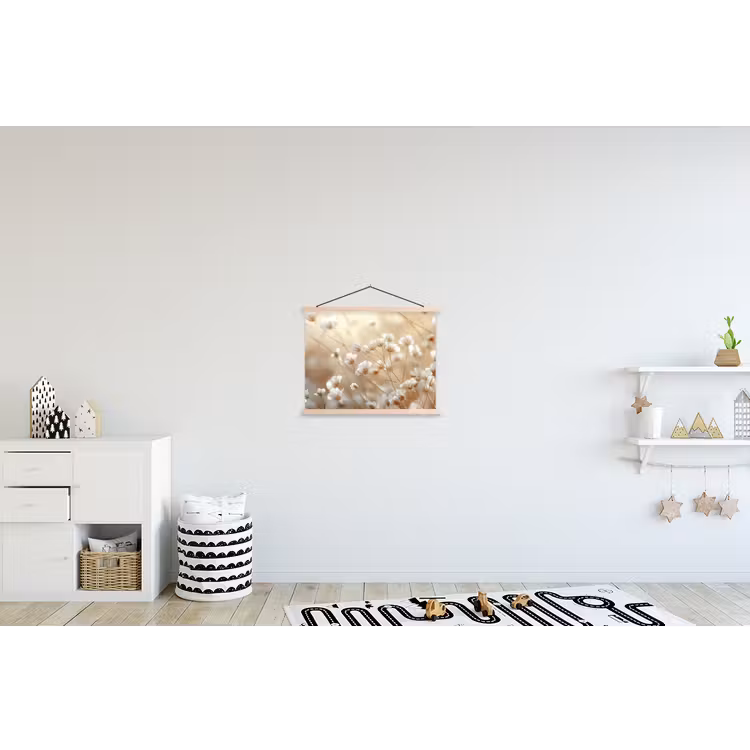 Wilde - Bloemen - Wit textielposter latten blank klein -kinderkamer