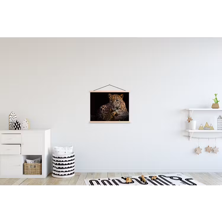 Wilde dieren - Panter - Portret - Zwart - Dieren textielposter latten blank klein -kinderkamer
