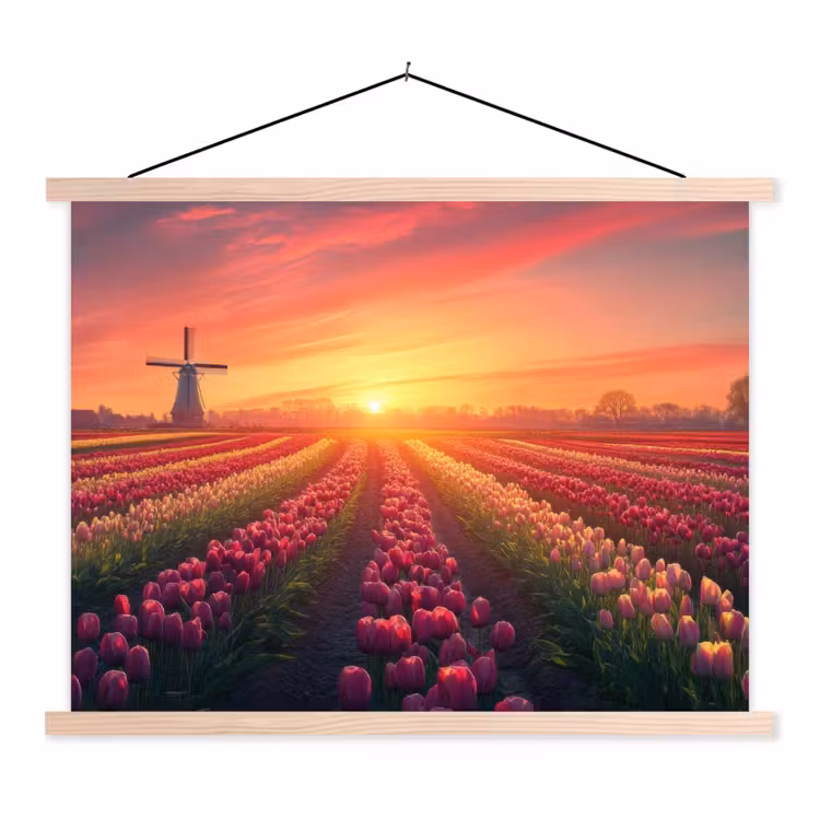 Windmolen - Zonsondergang - Landschap textielposter latten blank klein -3d