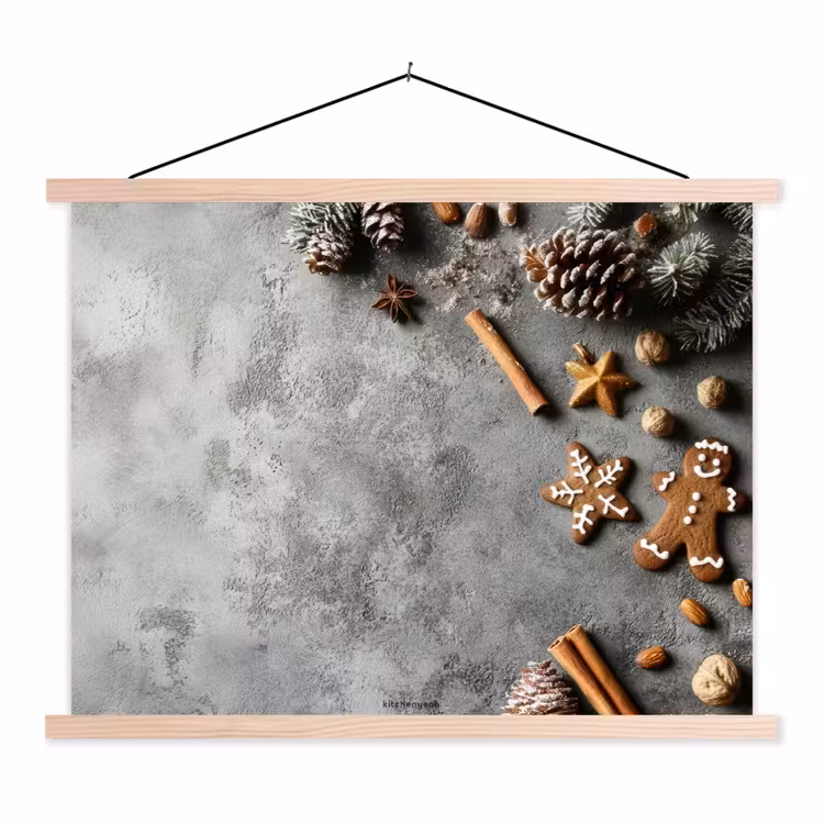 Winter - Kerst - Beton - Dennenappels textielposter latten blank klein -3d