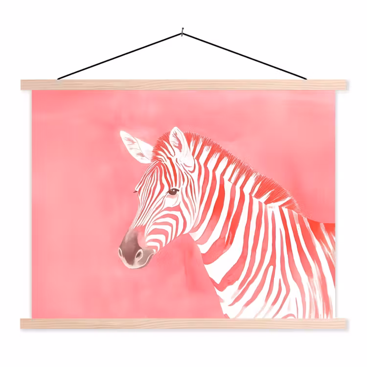 Zebra - Pink - Verf textielposter latten blank klein -3d
