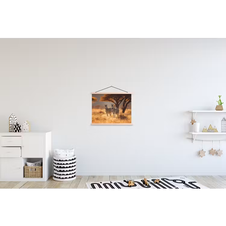 Zebra's - Savannelandschap - Gras textielposter latten blank klein -kinderkamer