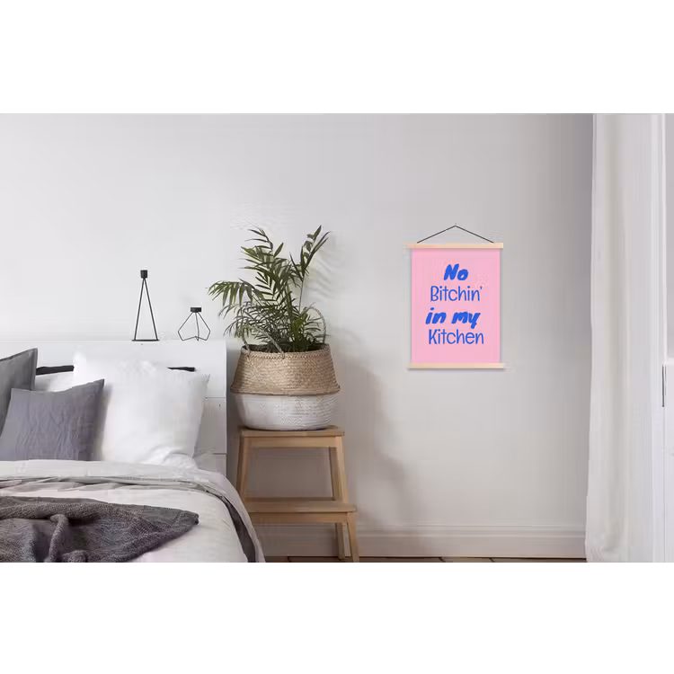 Quote - Blauw - Lettertype - Keuken textielposter latten blank klein -woonkamer
