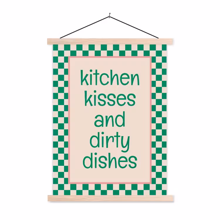 Quote - Groen - Geblokt - Keuken textielposter latten blank klein -3d