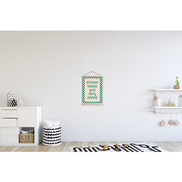 Quote - Groen - Geblokt - Keuken textielposter latten blank klein -kinderkamer