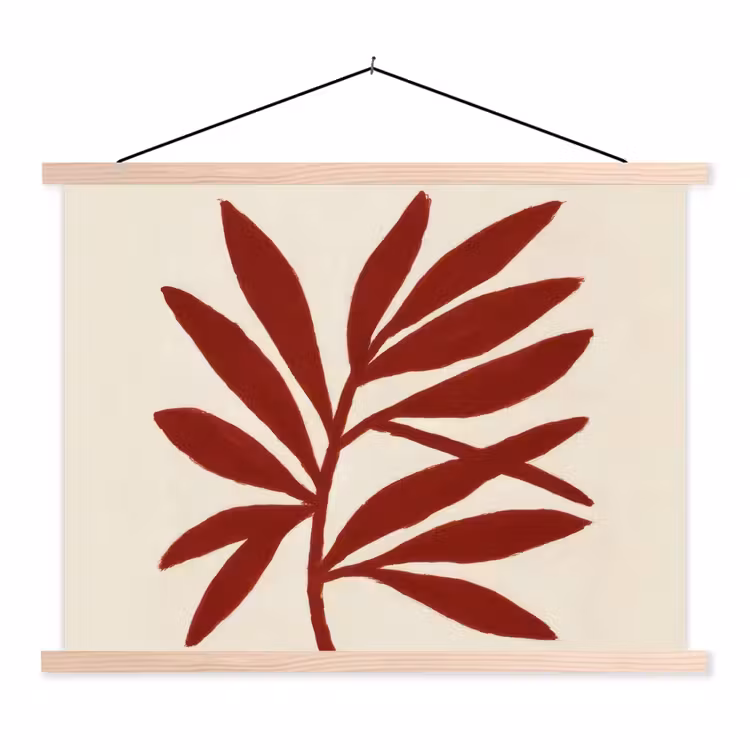Tak - Bladeren - Rood textielposter latten blank klein -3d