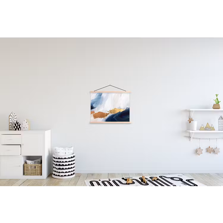 Abstract - Acryl - Blauw - Goud - Elegant textielposter latten blank klein -kinderkamer