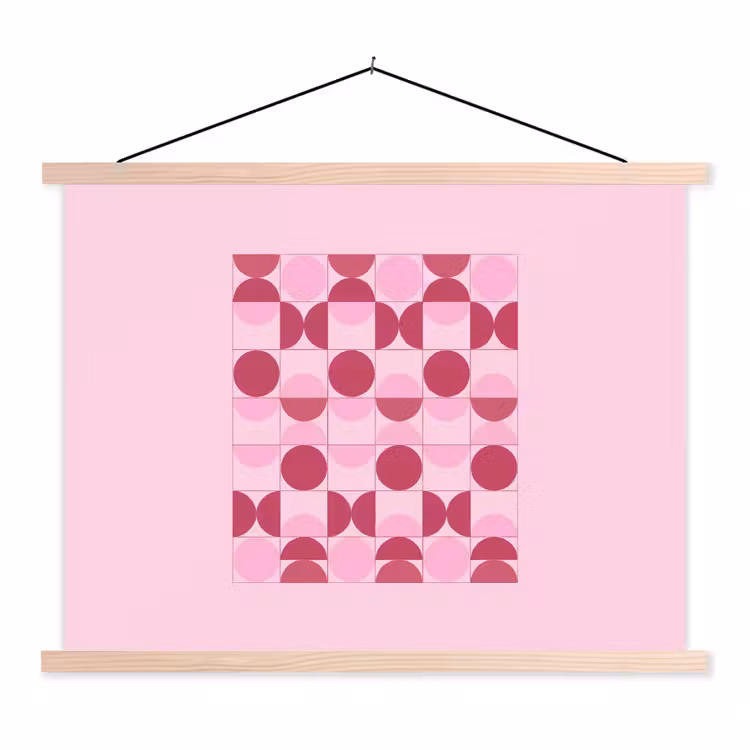 Abstract - Geometrisch - Cirkels - Roze - Modern textielposter latten blank klein -3d