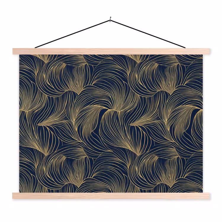 Abstract - Lijnen - Blauw - Goud textielposter latten blank klein 122 -3d