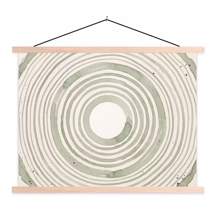 Abstractie - Cirkels - Waterverf - Groen - Modern textielposter latten blank klein -3d