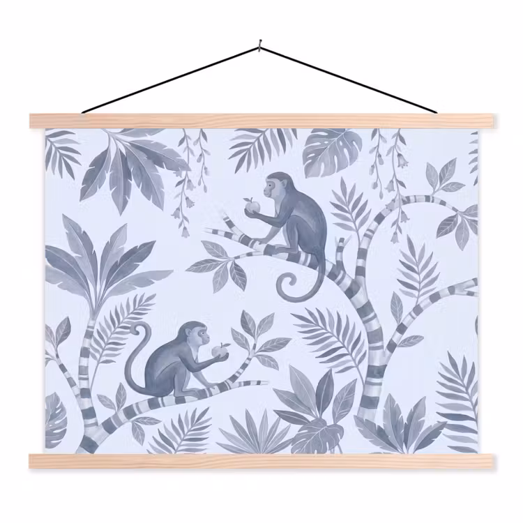 Aap - Boom - Bladeren - Jungle - Illustratie textielposter latten blank klein -3d