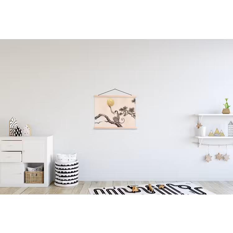 Aap - Maan - Goud textielposter latten blank klein -kinderkamer