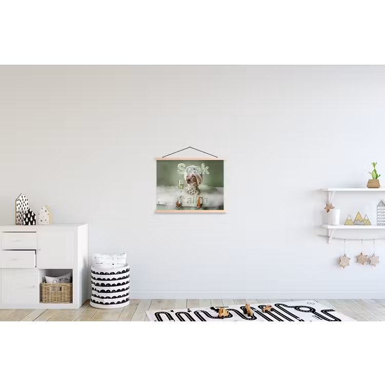 Soak it all in - Hond - Bad textielposter latten blank klein -kinderkamer