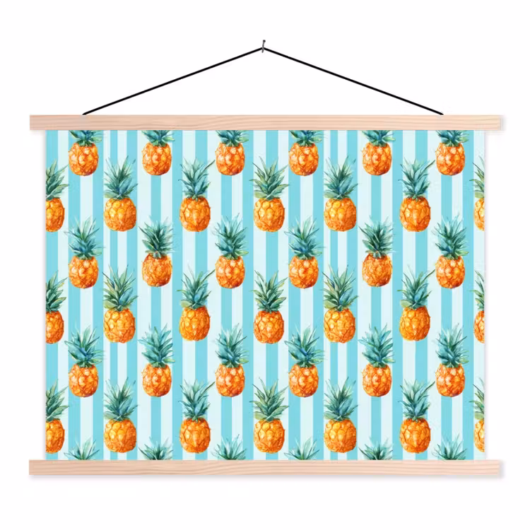 Ananas - Strepen - Groen textielposter latten blank klein 122 -3d