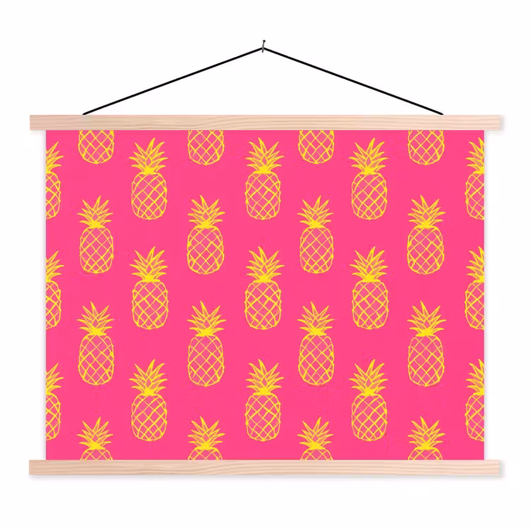 Ananas - Trendy - Roze textielposter latten blank klein 122 -3d