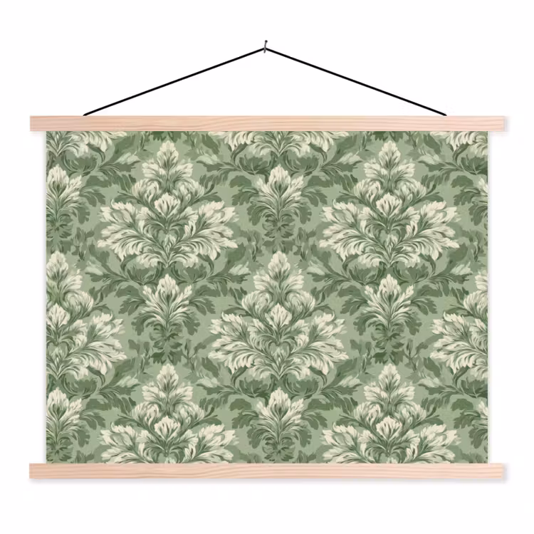 Sierlijk - Lichtgroen - Planten - Patroon - Getailleerd textielposter latten blank klein 122 -3d