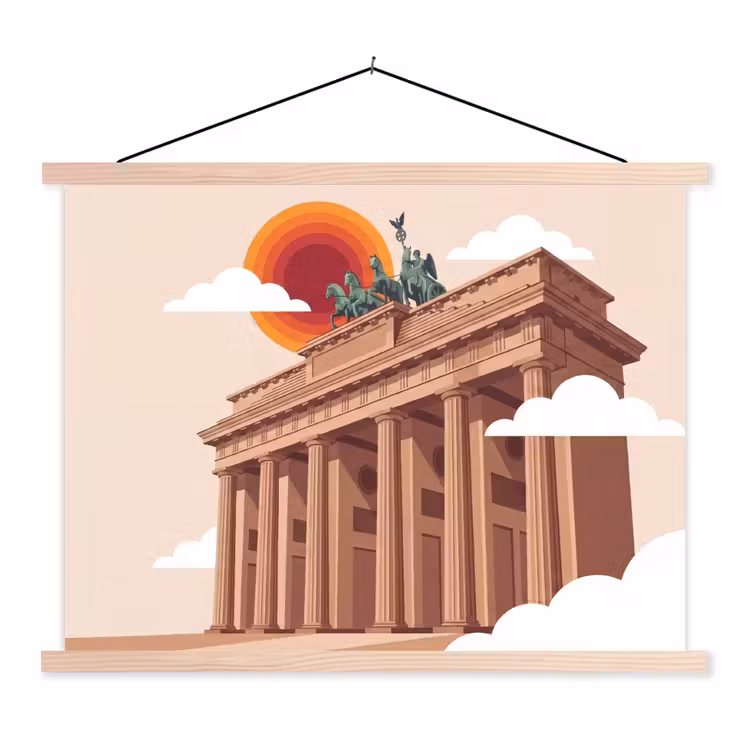 Architectuur - Brandenburg - Berlijn - Zonsondergang - Historisch textielposter latten blank klein -3d