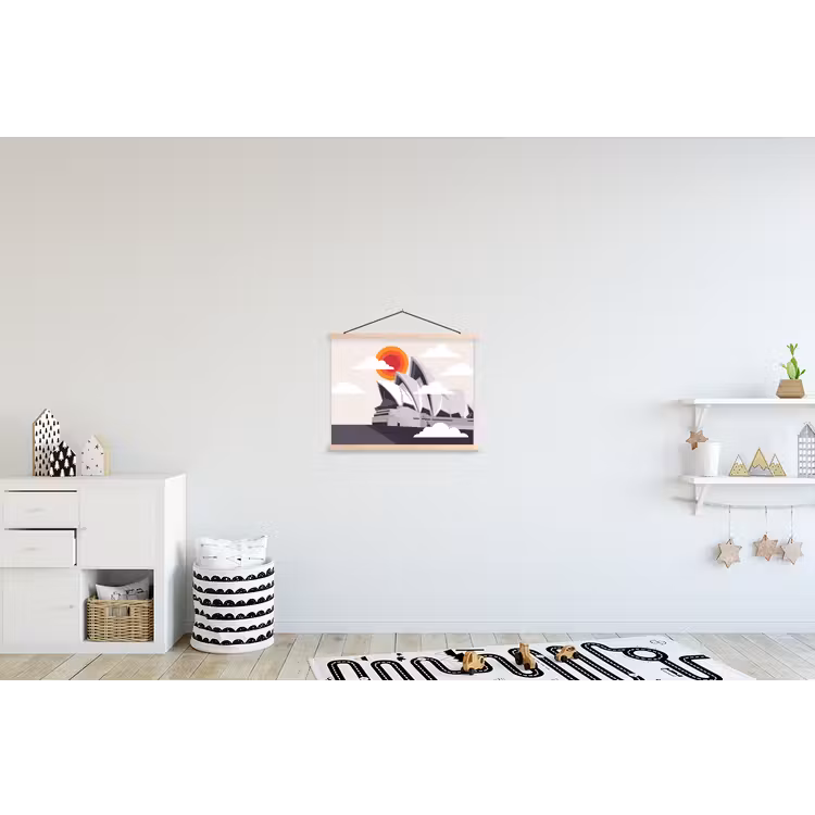 Architectuur - Stadsgezicht - Modern - Grijs - Oranje textielposter latten blank klein -kinderkamer