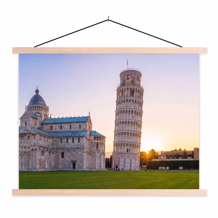 Architectuur - Toren - Pisa - Italië - Zonsondergang textielposter latten blank klein -3d