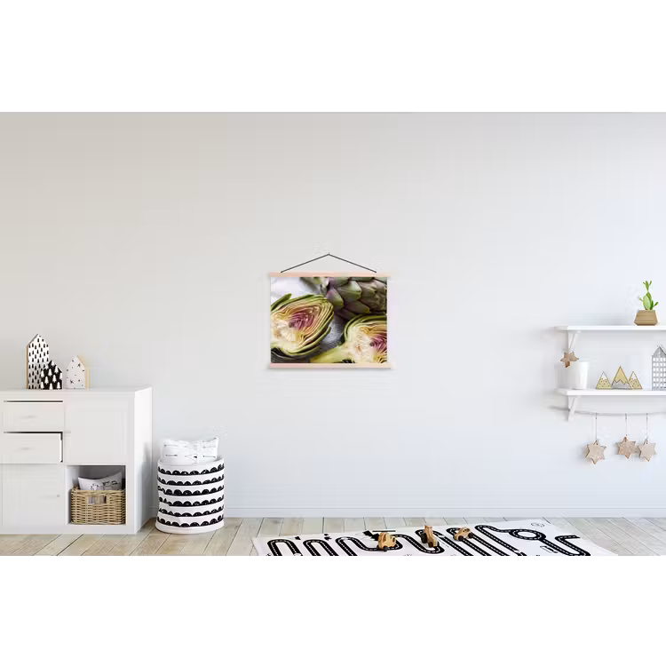Stoffbild - Artischocke – aufgeschnitten – Essen - Artisjok - Doorgesneden - Eten textielposter latten blank klein