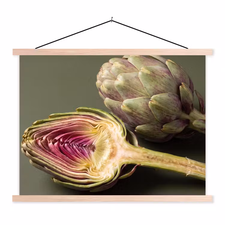 Stoffbild - Artischocke – Violett – Lebensmittel - Artisjok - Paars - Voedsel textielposter latten blank klein