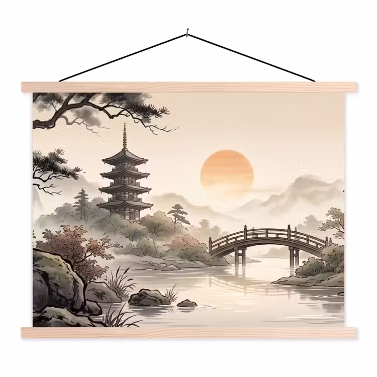 Azië - Landschap - Kleurrijk textielposter latten blank klein -3d