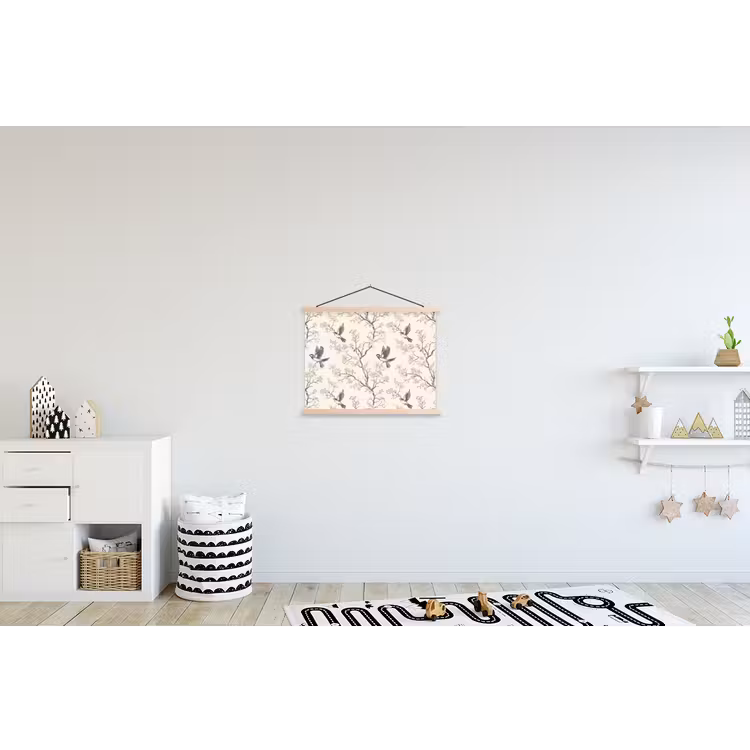 Takken - Vogels - Beige textielposter latten blank klein 122 -kinderkamer