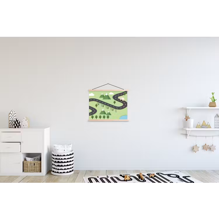 Auto - Bergweg - Natuur - Illustratie textielposter latten blank klein -kinderkamer