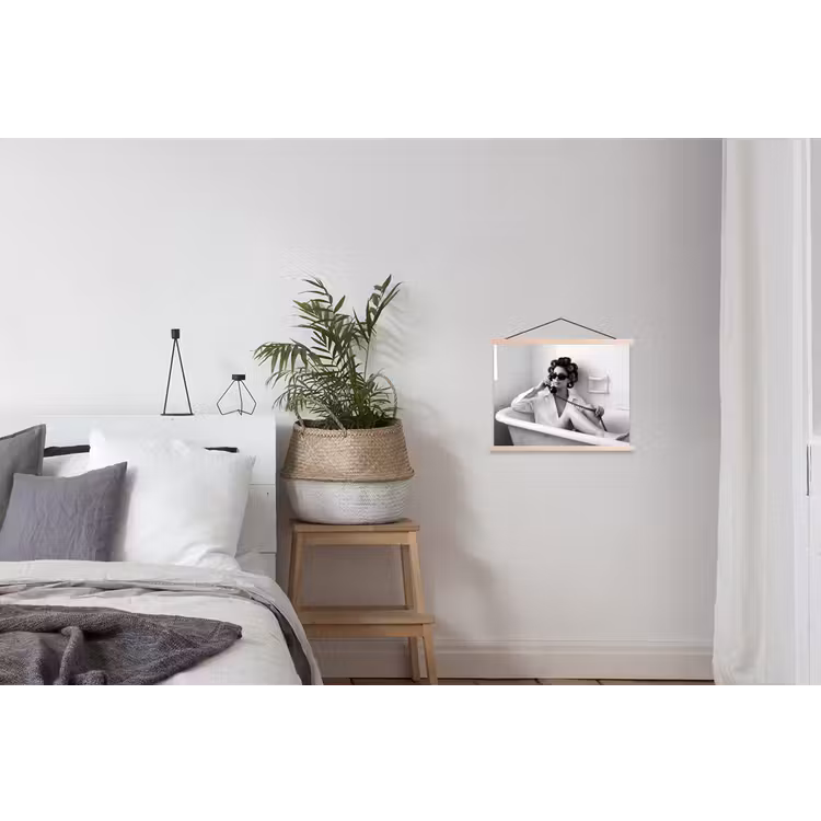 Bad - Vrouw - Zwart - Wit textielposter latten blank klein -woonkamer