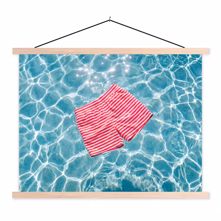 Zwemkleding - Gestreept - Water - Zomer - Rood-wit textielposter latten blank klein -3d