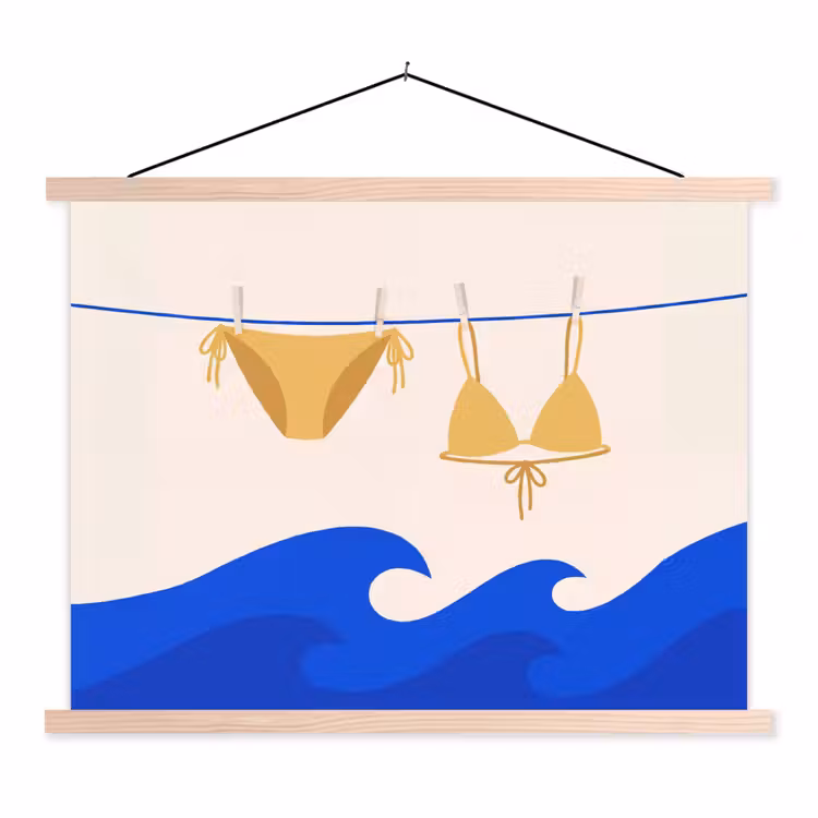 Zwemkleding - Zee - Zomer - Illustratie - Geel textielposter latten blank klein -3d