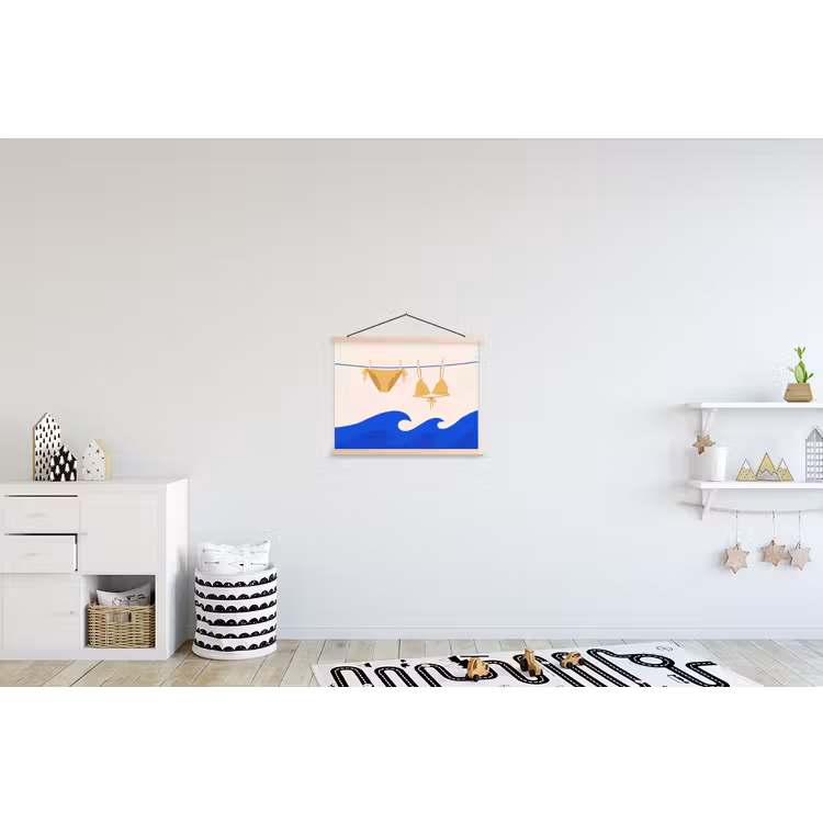 Zwemkleding - Zee - Zomer - Illustratie - Geel textielposter latten blank klein -kinderkamer