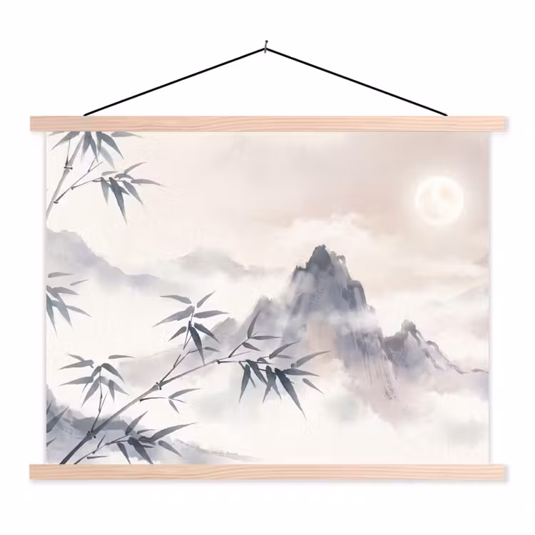 Bamboe - Azië - Grijs textielposter latten blank klein -3d