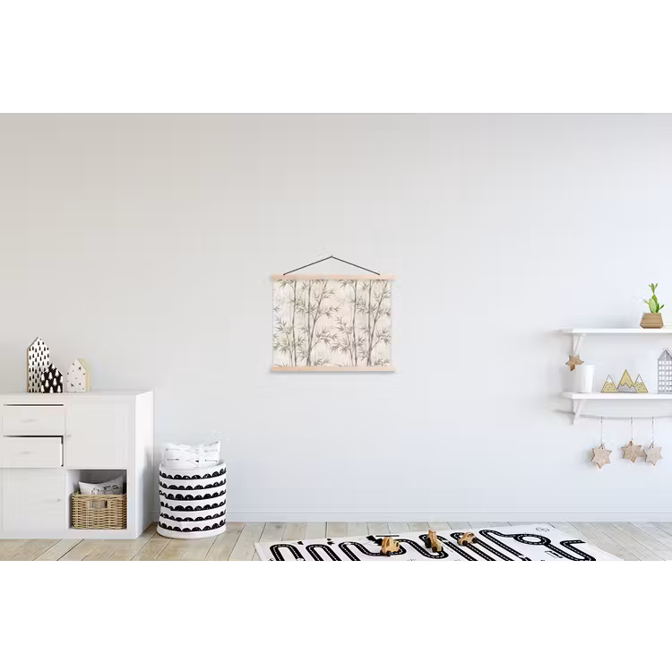 Bamboe - Bladeren - Natuur - Aquarel - Groen textielposter latten blank klein -kinderkamer