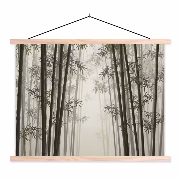 Bamboe - Bos - Mist - Natuur textielposter latten blank klein -3d