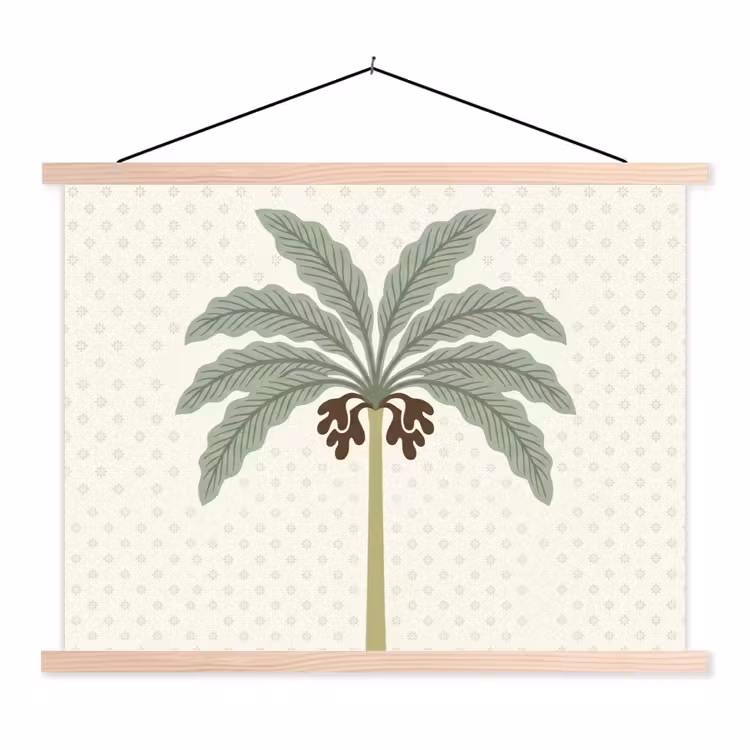 Boom - Bladeren - Groen - Decoratief - Beige textielposter latten blank klein -3d