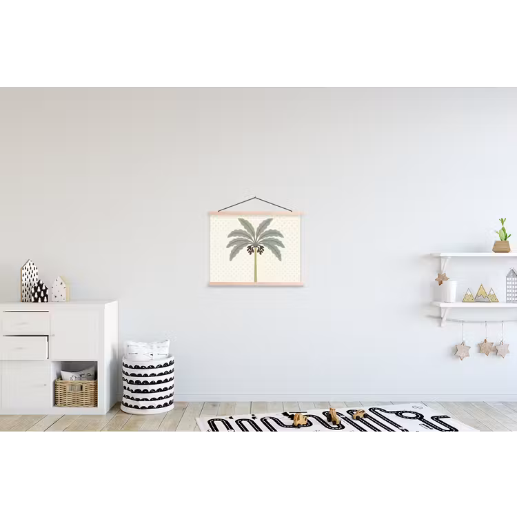 Boom - Bladeren - Groen - Decoratief - Beige textielposter latten blank klein -kinderkamer