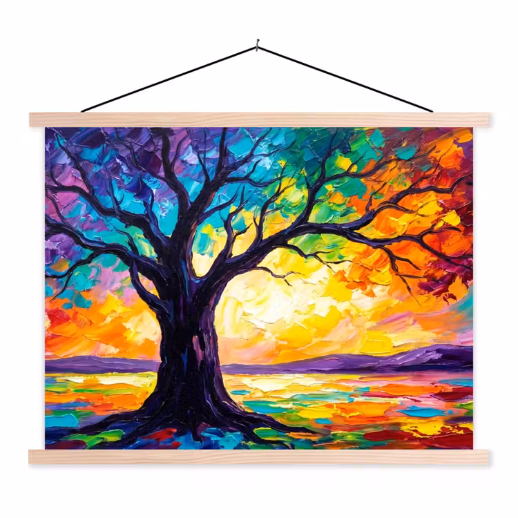 Boom - Landschap - Natuur - Abstract - Kleurrijk textielposter latten blank klein -3d