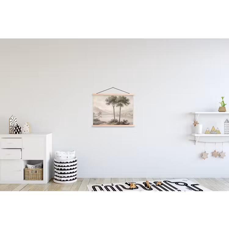 Bomen - Meer - Bergen - Illustratie textielposter latten blank klein -kinderkamer