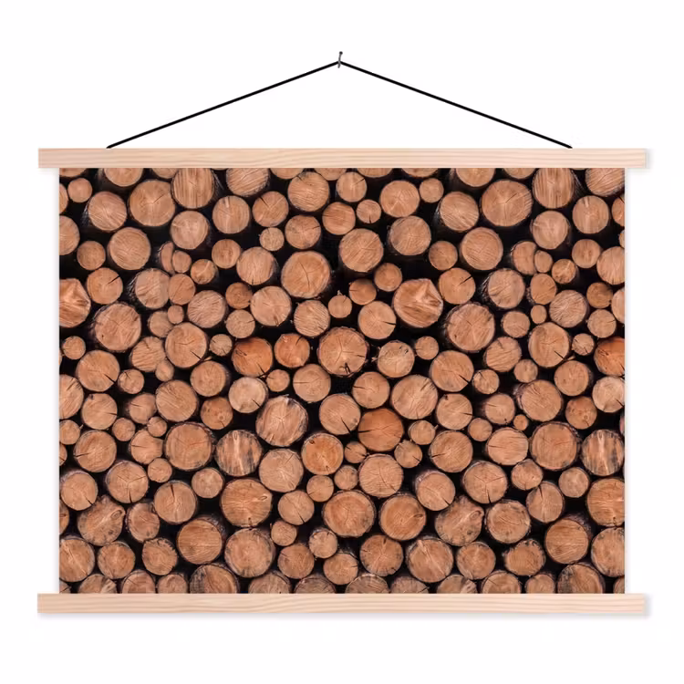 Houtblokken - Textuur - Patroon - Bruin - Rustiek textielposter latten blank klein -3d