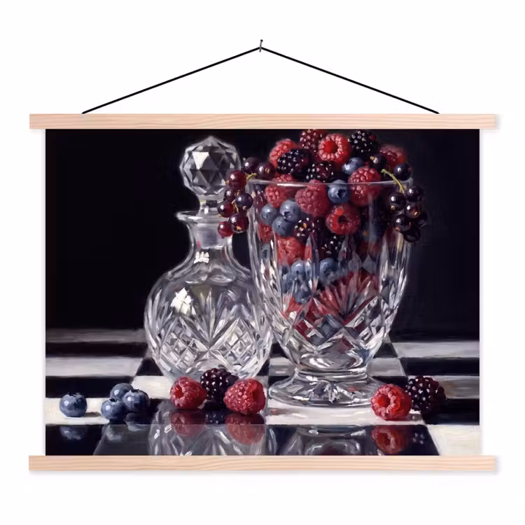 Stoffbild - Beeren – Kristall – Stillleben - Bessen - Kristal - Stilleven textielposter latten blank klein