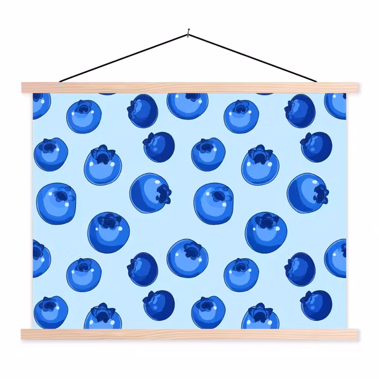 Bessen - Modern - Blauw textielposter latten blank klein 122 -3d