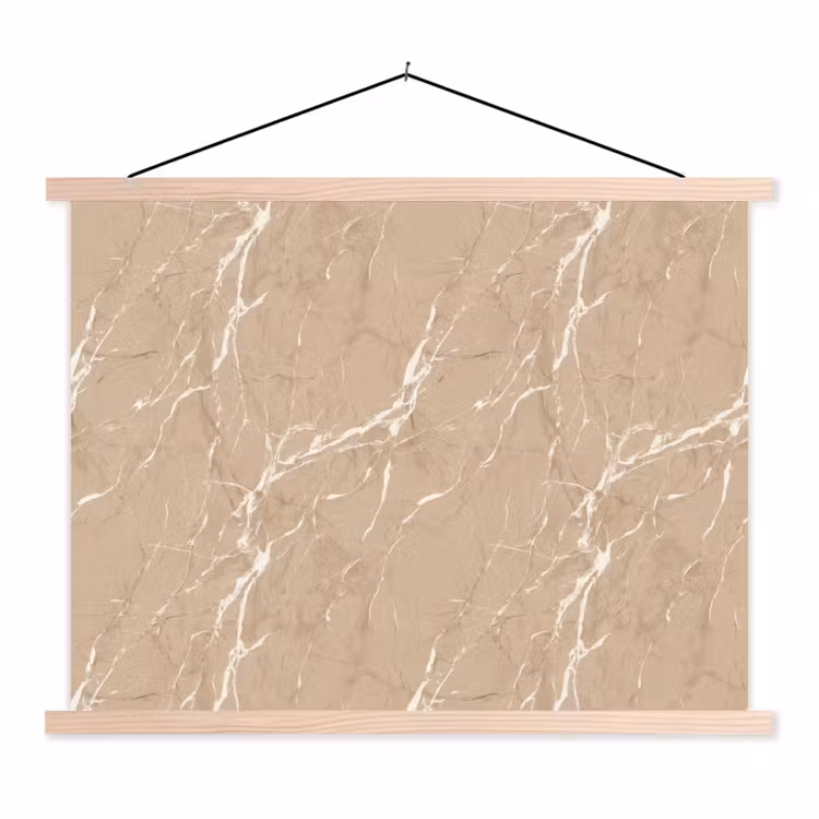 Beige - Marmer - Organisch - Wit textielposter latten blank klein 122 -3d