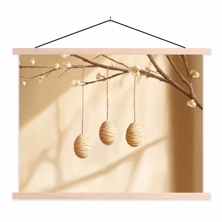 Beige - Paastak - Eieren textielposter latten blank klein -3d