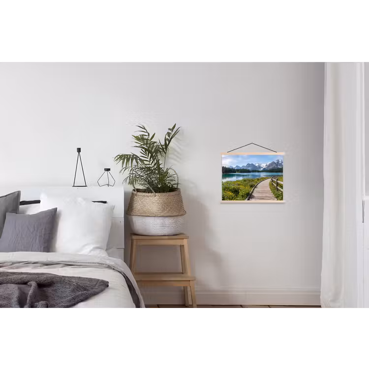 Bergen - Meer - Landschap - Blauw textielposter latten blank klein -woonkamer