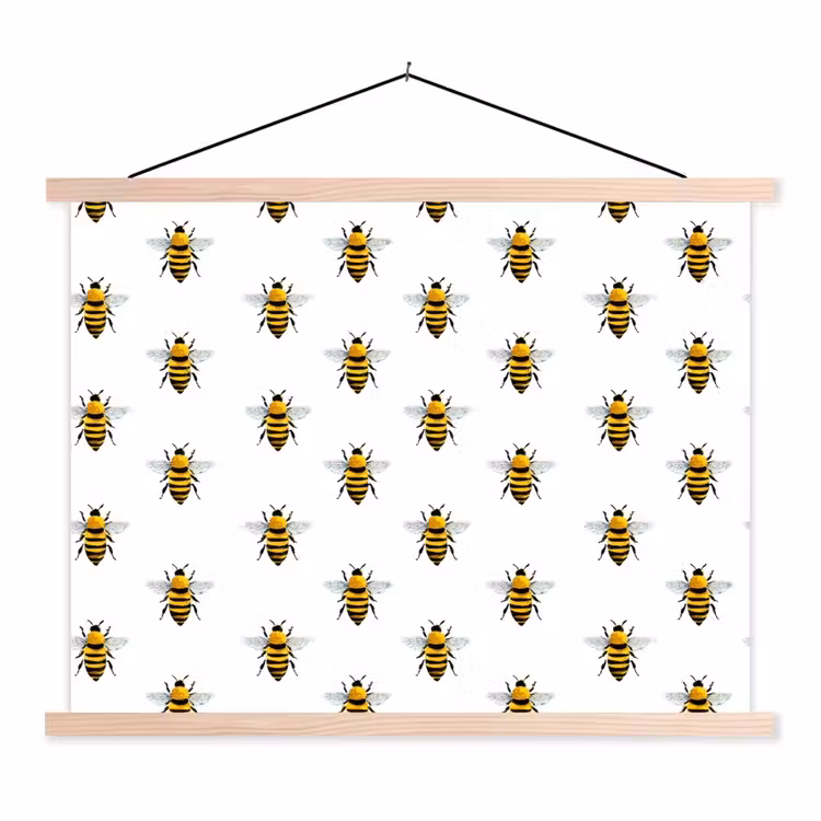 Bijen - Tijdloos - Wit textielposter latten blank klein 122 -3d