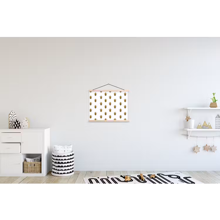 Bijen - Tijdloos - Wit textielposter latten blank klein 122 -kinderkamer