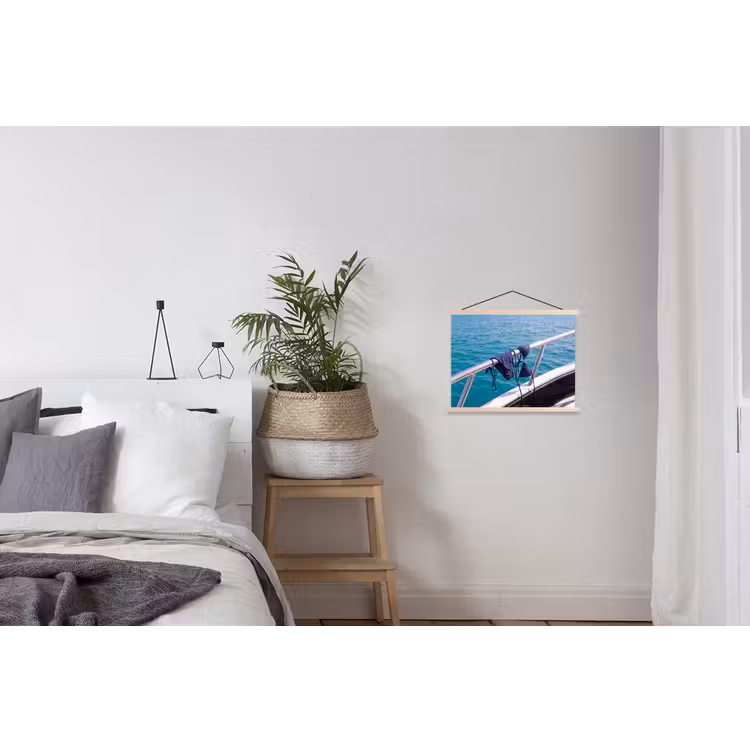 Bikini - Reling - Zee - Zomer - Blauw textielposter latten blank klein -woonkamer
