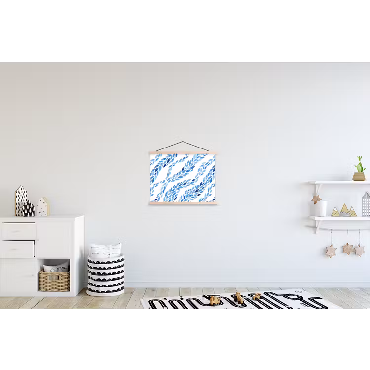 Bladeren - Aquarel - Patroon - Modern - Blauw textielposter latten blank klein -kinderkamer