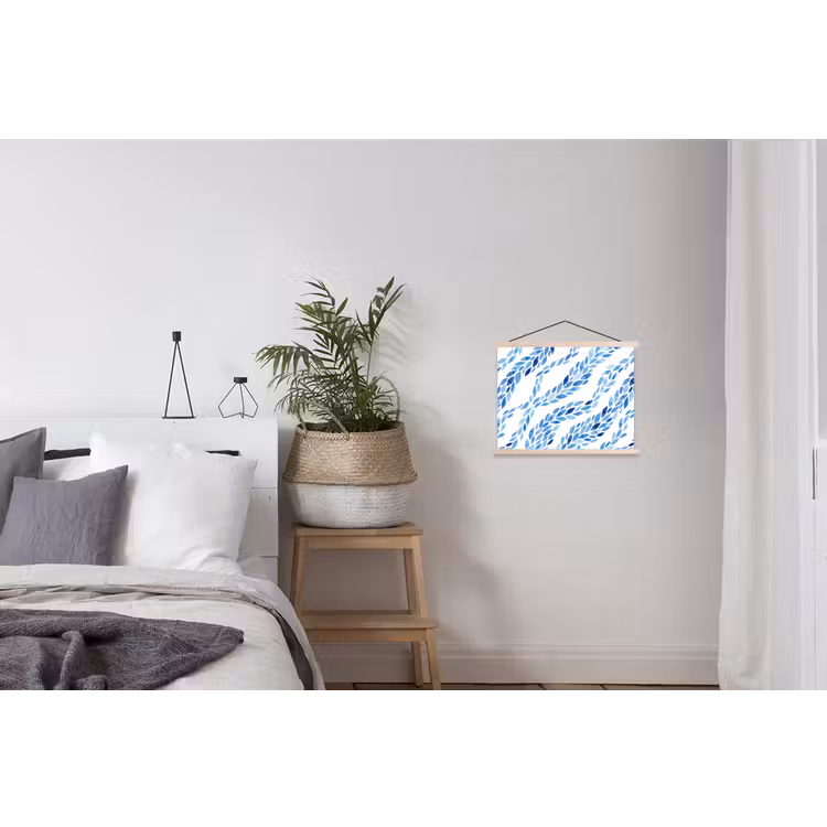 Bladeren - Aquarel - Patroon - Modern - Blauw textielposter latten blank klein -woonkamer